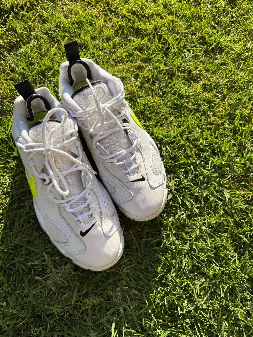 Nike White Sneakers with Neon Green Insole and Black Trim - Picture 3 of 15